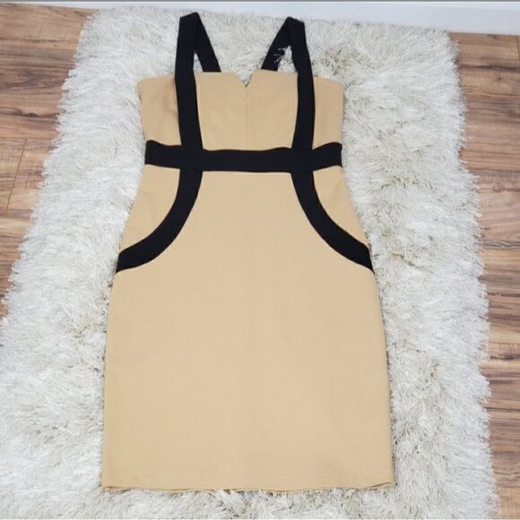 MYSTIC Women's Midi Dress Beige Size Large Beige Black - Picture 2 of 6